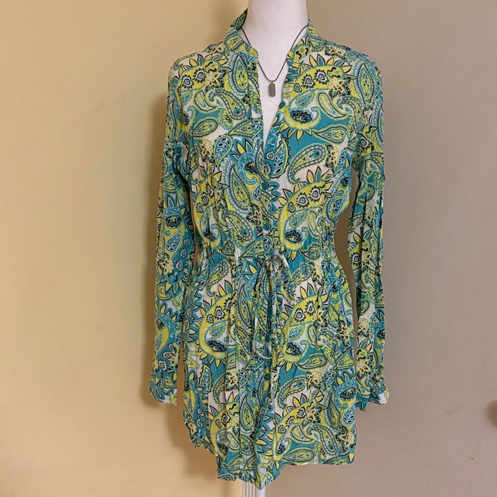 Tex Woman Green Paisley Long Sleeve Dress Sz 42